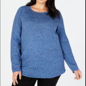 Karen Scott 3X Curved Hem Cotton Blue Sweater NWT